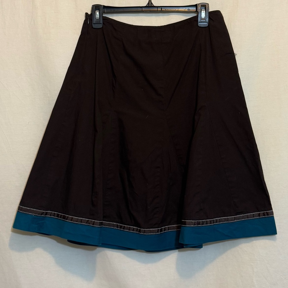E-107 RB‎ Collection Brown & Blue A-line MIDI Skirt Size 6